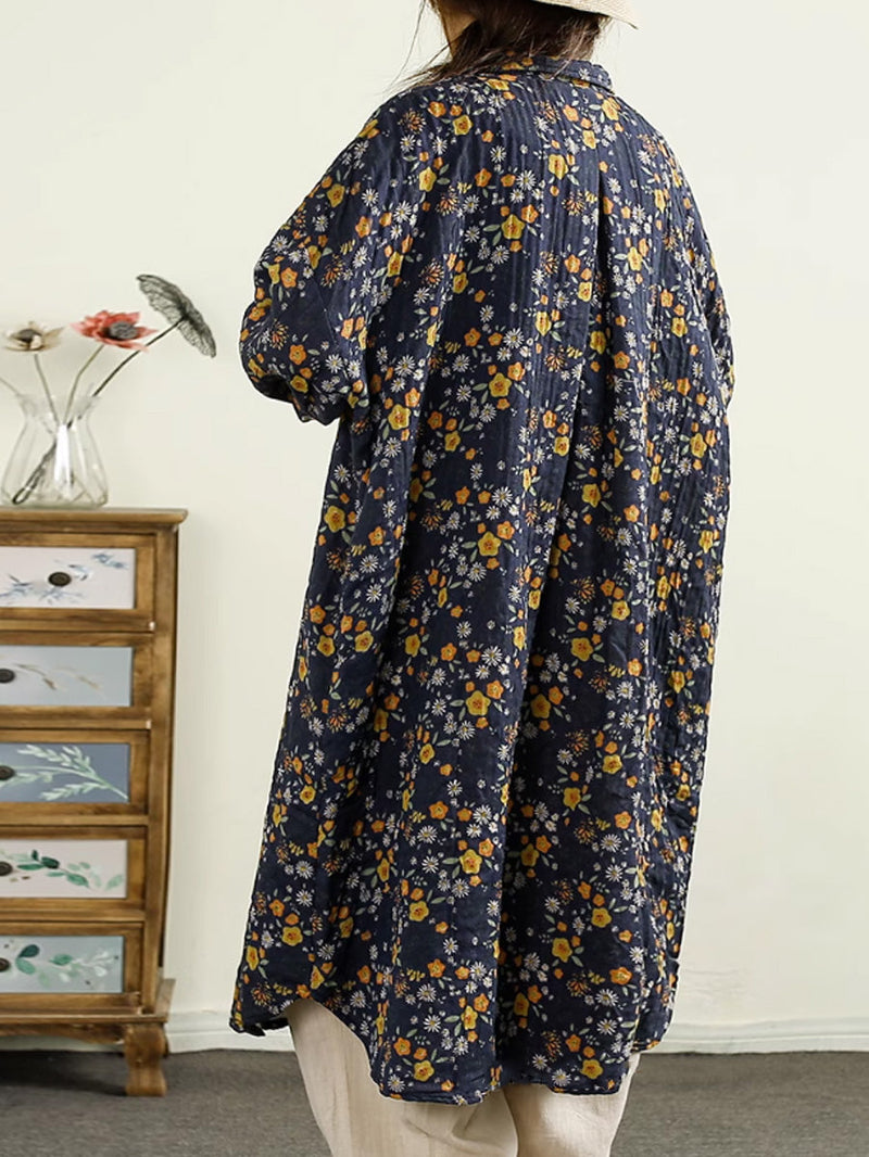 Autumn Flower Button-up Thin Cotton Coat Ak1014