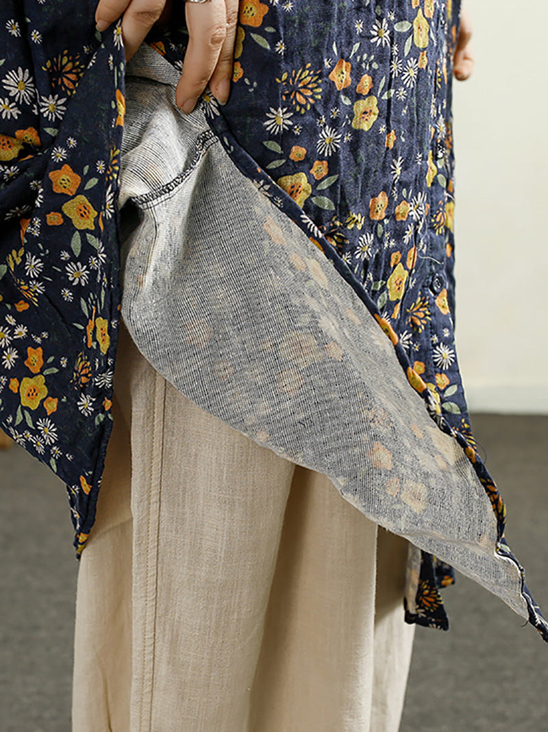 Autumn Flower Button-up Thin Cotton Coat Ak1014