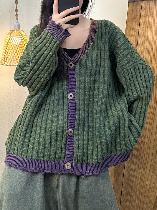 Artsy Autumn Colorblock Knit Cardigan Sweater Coat Ah1026