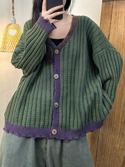 Artsy Autumn Colorblock Knit Cardigan Sweater Coat Ah1026