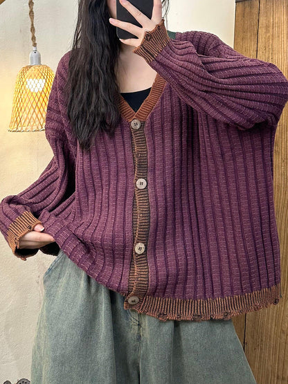 Artsy Autumn Colorblock Knit Cardigan Sweater Coat Ah1026