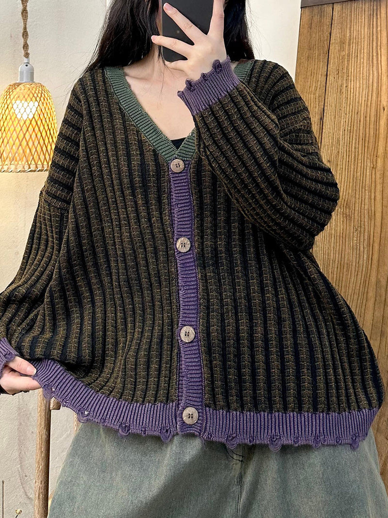 Artsy Autumn Colorblock Knit Cardigan Sweater Coat Ah1026
