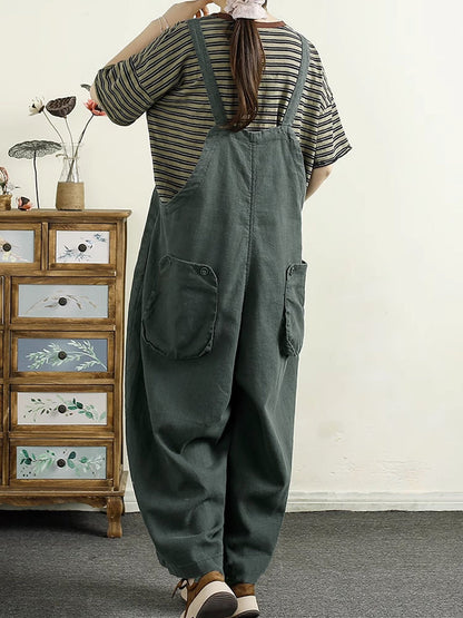 Retro 100%linen Loose Jumpsuit Ak1016