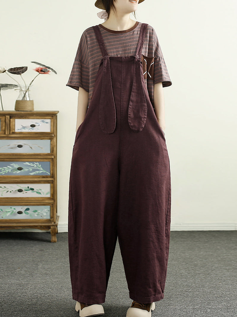 Retro 100%linen Loose Jumpsuit Ak1016