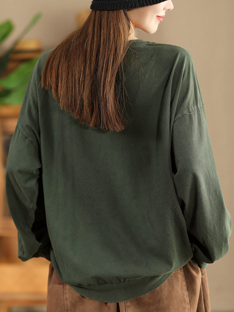 Autumn Patch Elephant O-neck Cotton Sweatshirt Ak1017