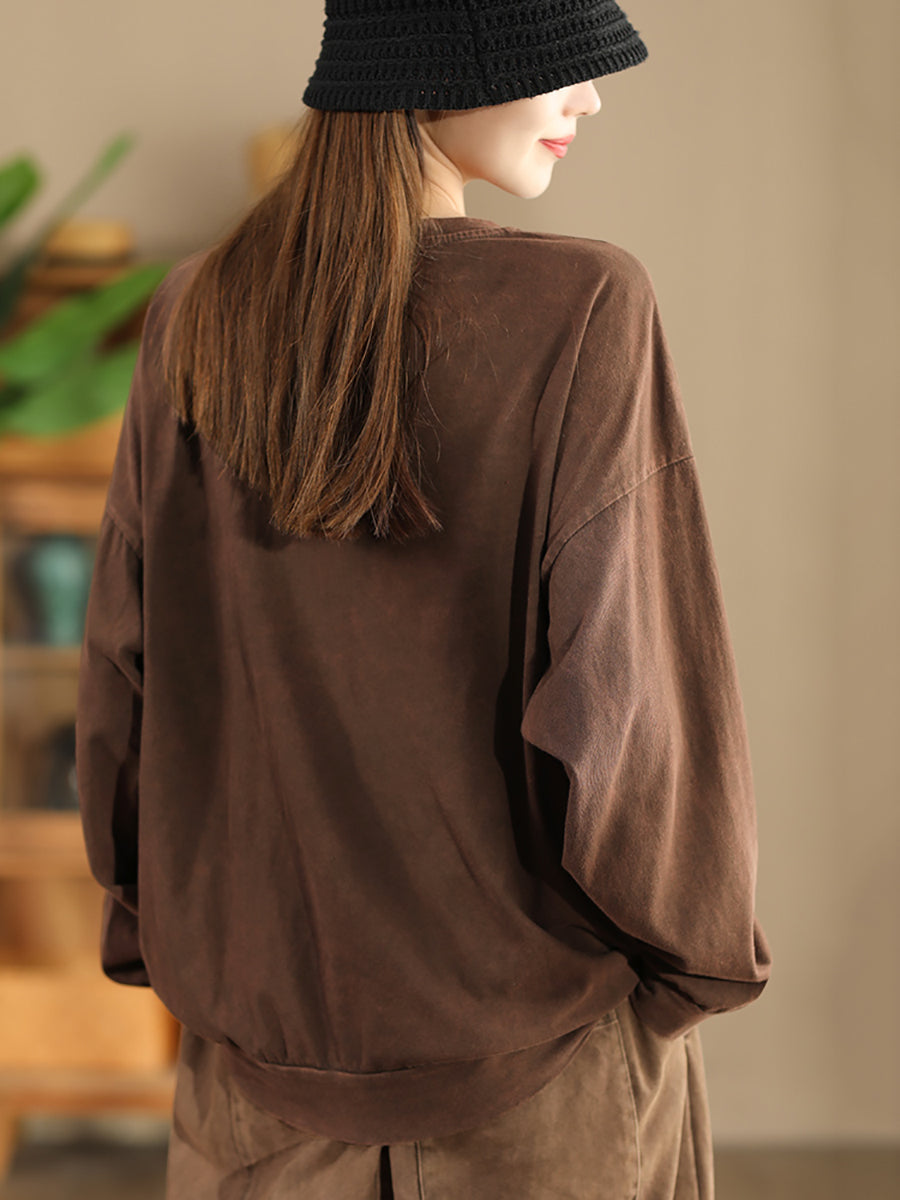 Autumn Patch Elephant O-neck Cotton Sweatshirt Ak1017