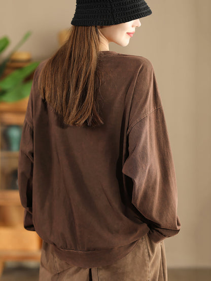 Autumn Patch Elephant O-neck Cotton Sweatshirt Ak1017