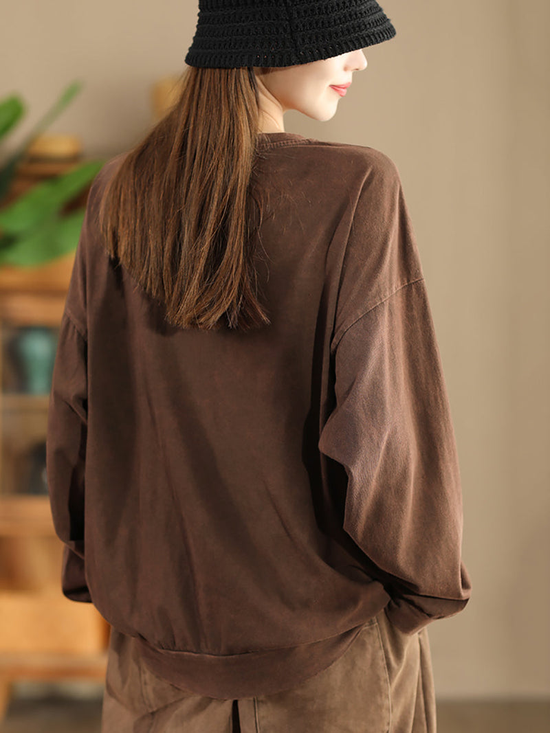 Autumn Patch Elephant O-neck Cotton Sweatshirt Ak1017
