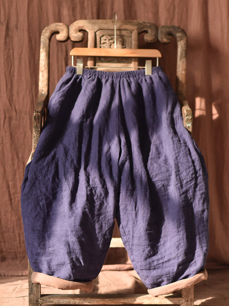 Autumn Retro Pure Color Padded Linen Harem Pants Ak1020