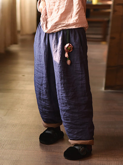 Autumn Retro Pure Color Padded Linen Harem Pants Ak1020