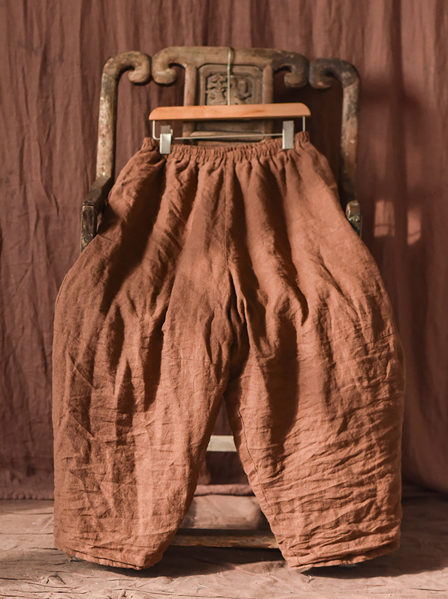 Autumn Retro Pure Color Padded Linen Harem Pants Ak1020