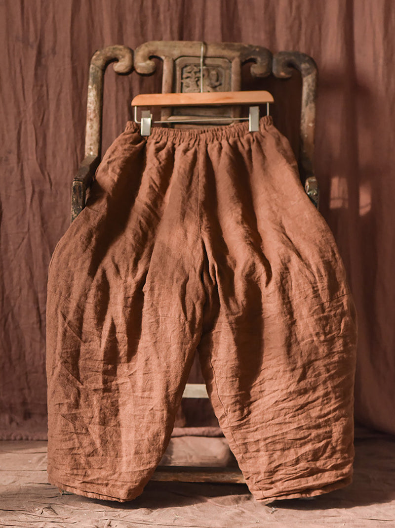 Autumn Retro Pure Color Padded Linen Harem Pants Ak1020