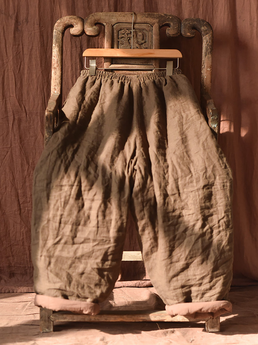 Autumn Retro Pure Color Padded Linen Harem Pants Ak1020