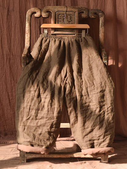 Autumn Retro Pure Color Padded Linen Harem Pants Ak1020