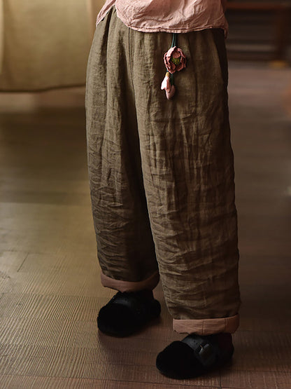 Autumn Retro Pure Color Padded Linen Harem Pants Ak1020