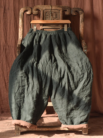 Autumn Retro Pure Color Padded Linen Harem Pants Ak1020