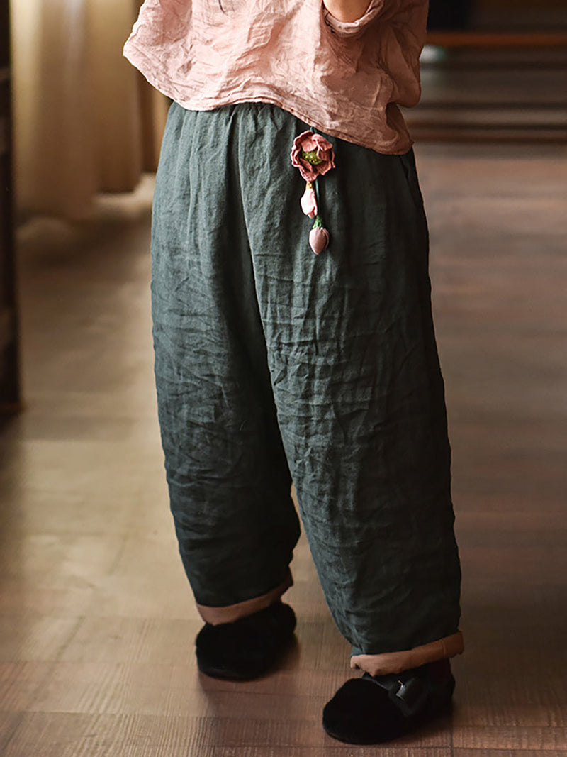 Autumn Retro Pure Color Padded Linen Harem Pants Ak1020