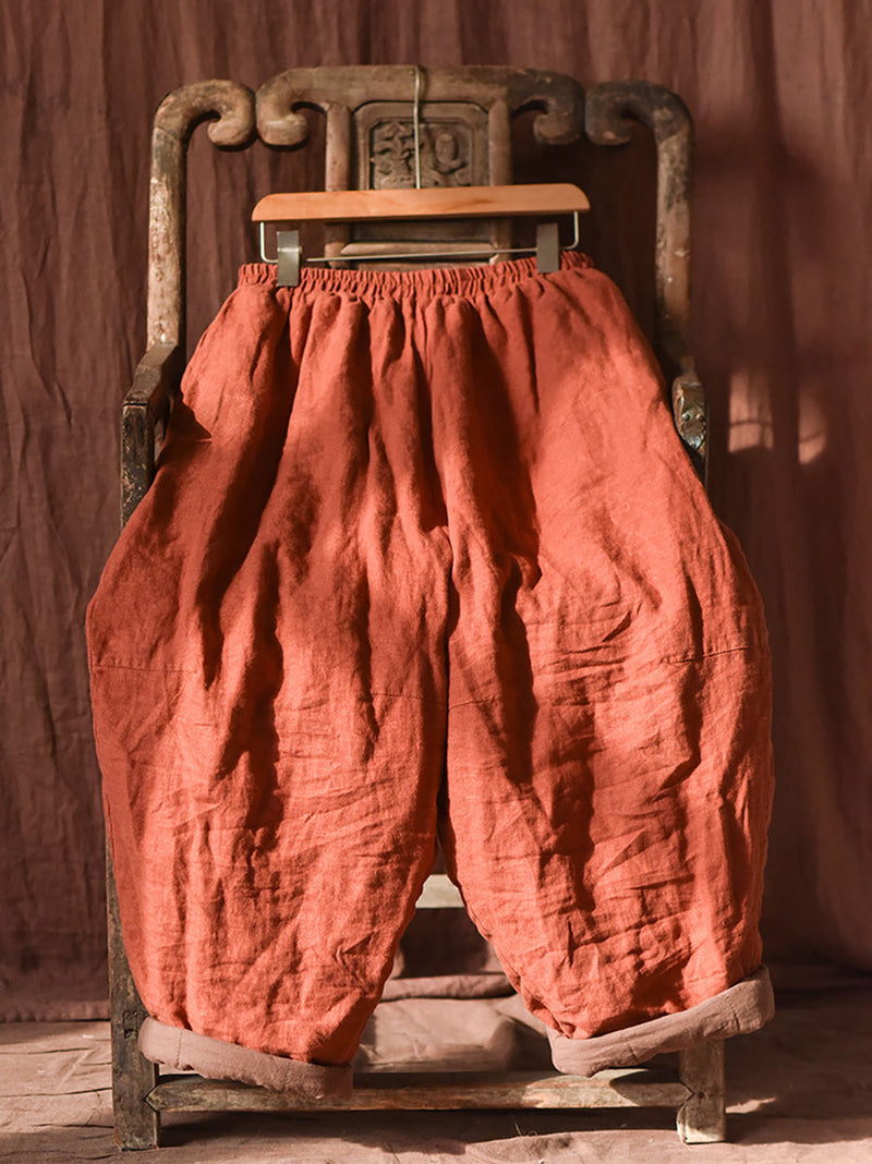Autumn Retro Pure Color Padded Linen Harem Pants Ak1020