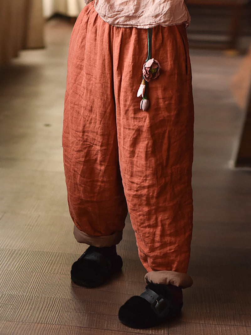 Autumn Retro Pure Color Padded Linen Harem Pants Ak1020