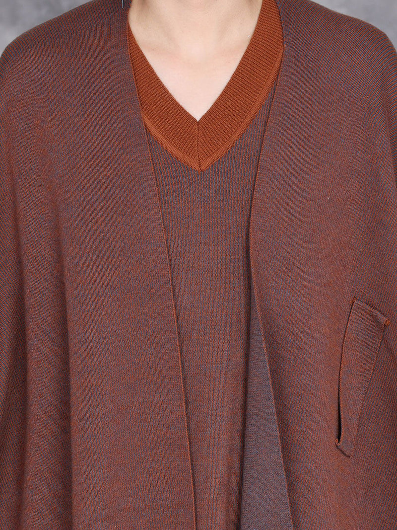 Colorblock Tassel Wool Knit Cardigan Shawl Ah1074