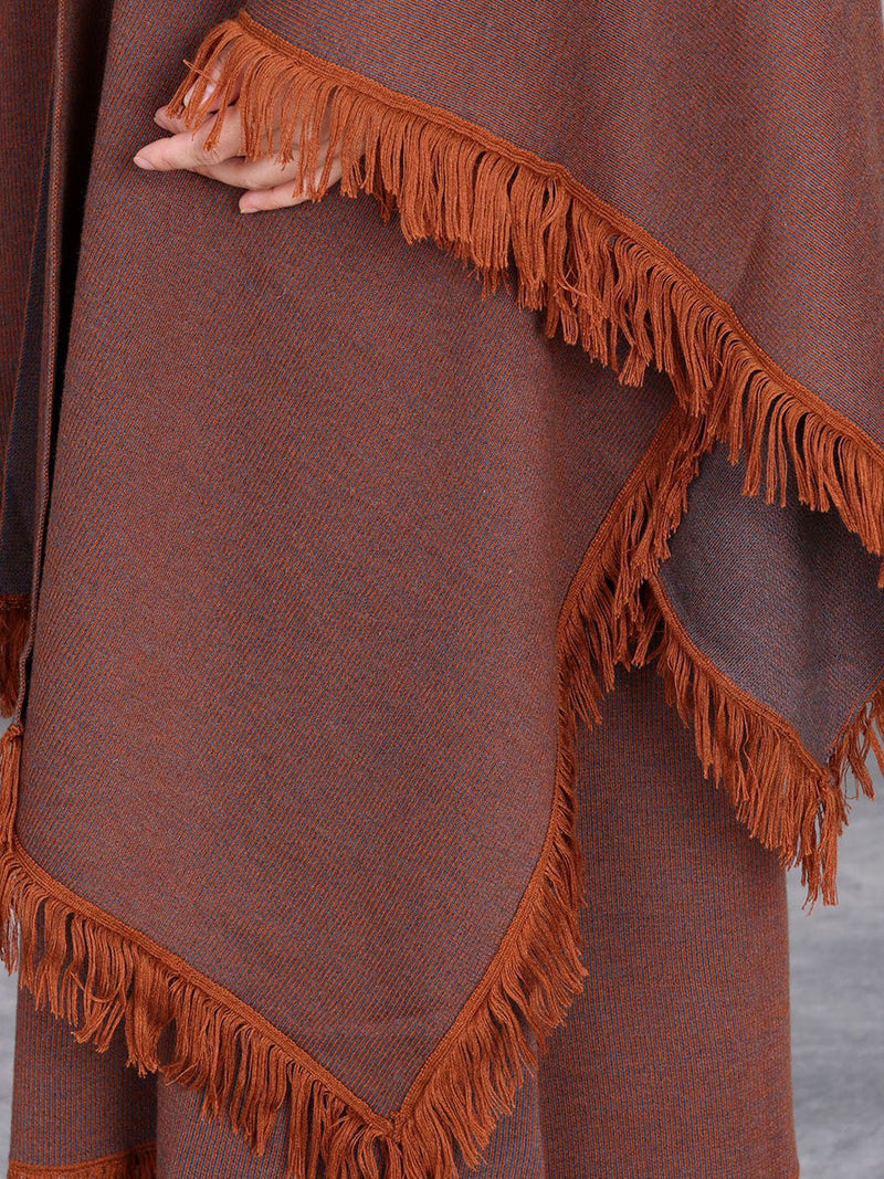 Colorblock Tassel Wool Knit Cardigan Shawl Ah1074