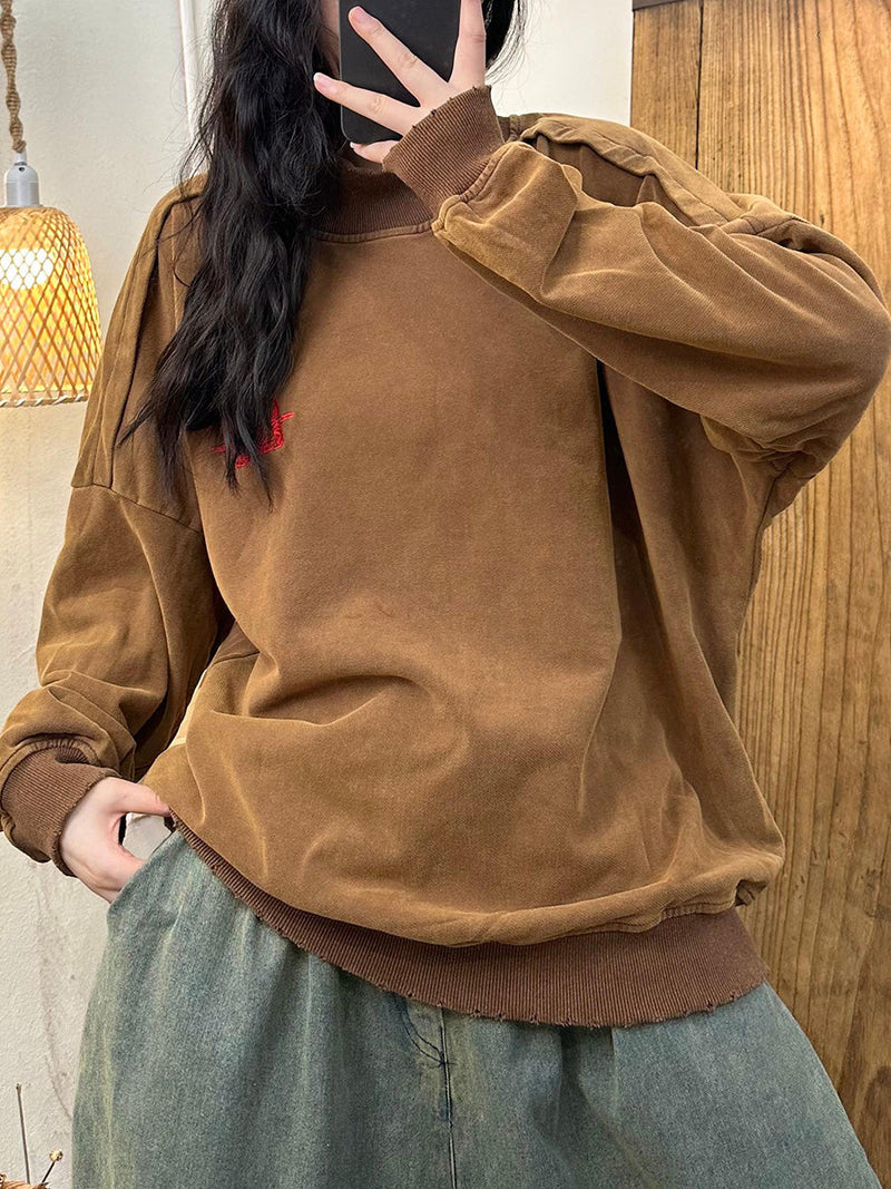 Autumn Embroidery Cotton Turtleneck Sweatshirt Ak1030