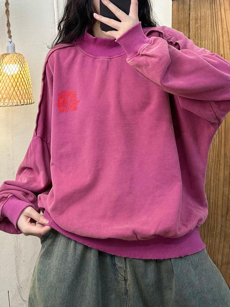 Autumn Embroidery Cotton Turtleneck Sweatshirt Ak1030