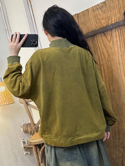 Autumn Embroidery Cotton Turtleneck Sweatshirt Ak1030
