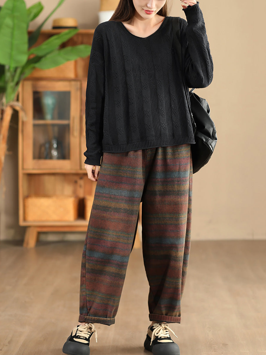Artsy Autumn Cotton V-neck Knit Sweater Ak1026