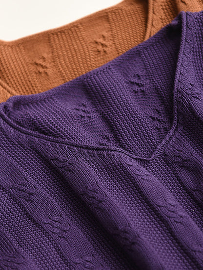 Artsy Autumn Cotton V-neck Knit Sweater Ak1026