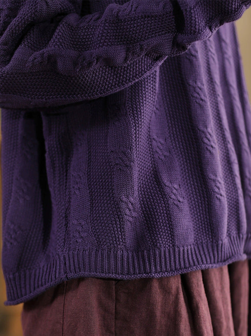 Artsy Autumn Cotton V-neck Knit Sweater Ak1026
