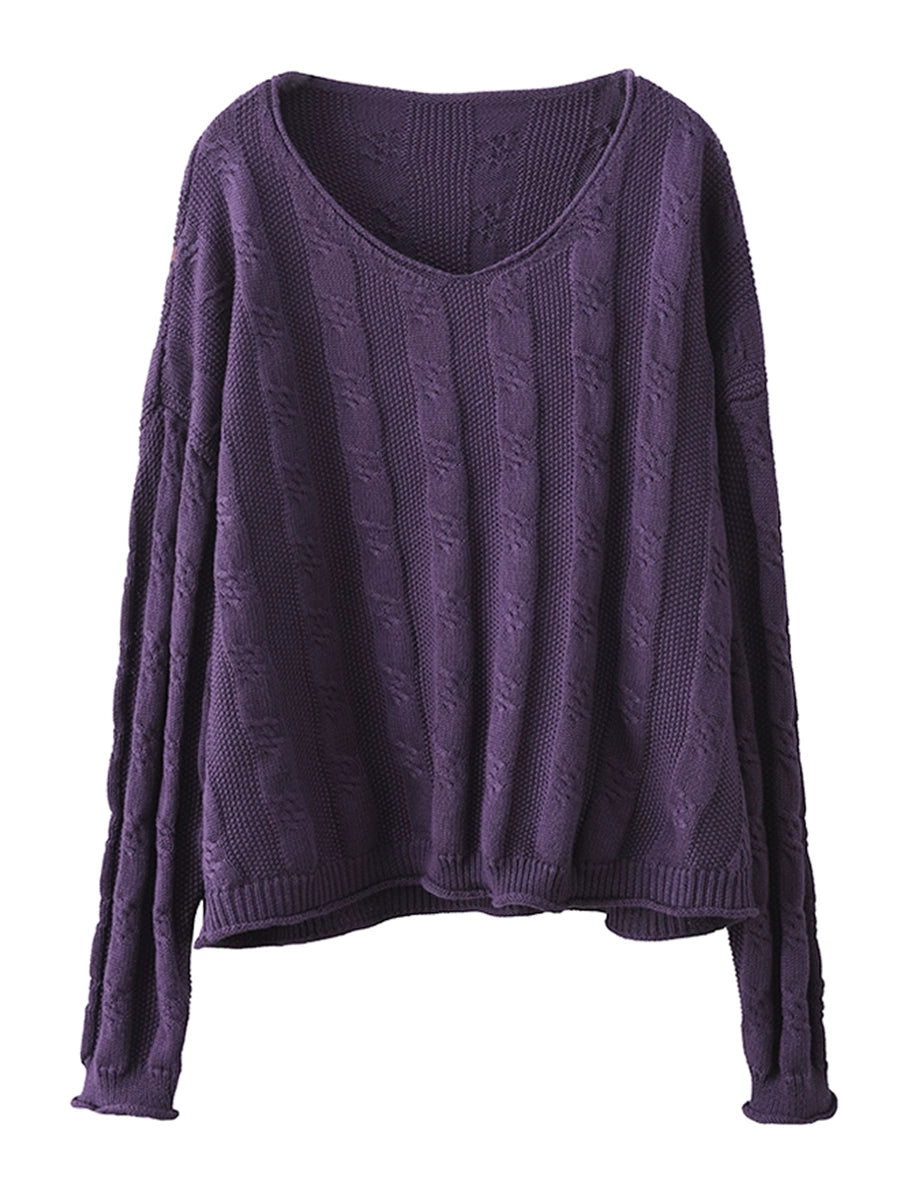 Artsy Autumn Cotton V-neck Knit Sweater Ak1026
