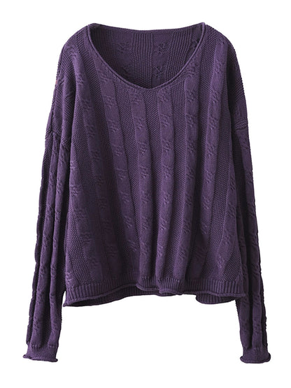 Artsy Autumn Cotton V-neck Knit Sweater Ak1026
