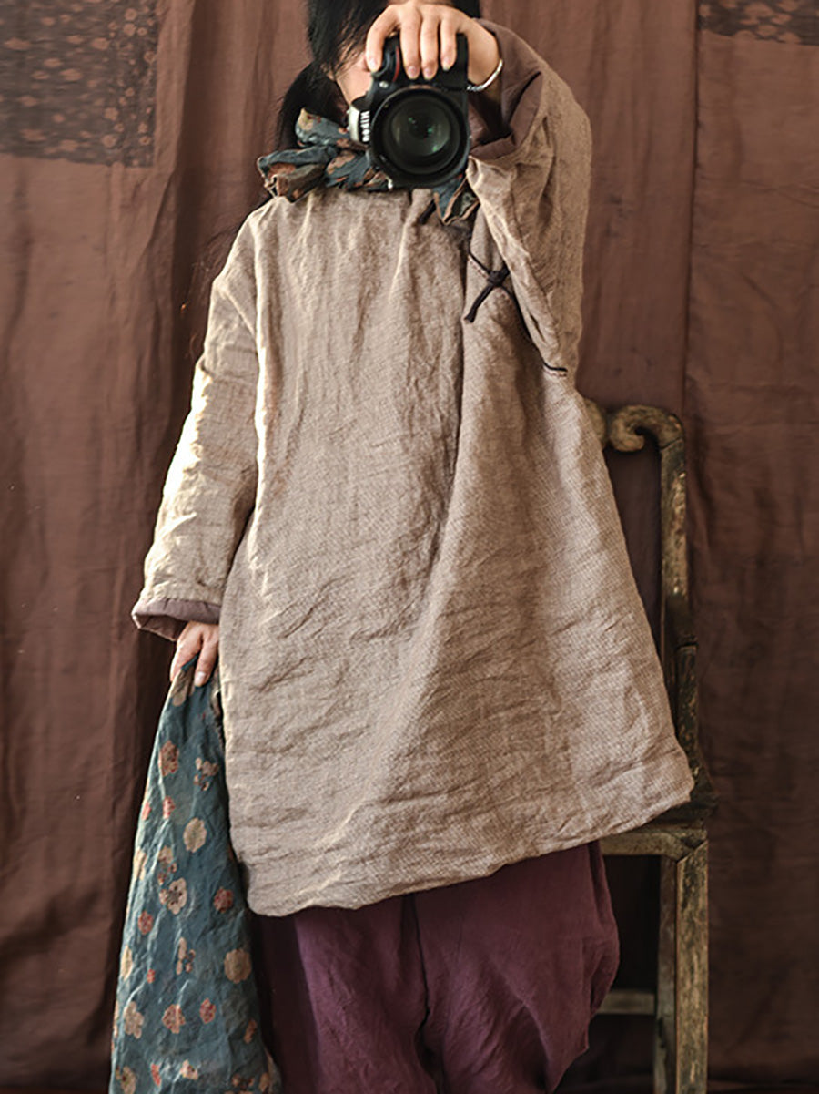 Autumn Pure Color Buckle 100%linen Coat Ah1084
