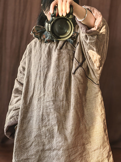 Autumn Pure Color Buckle 100%linen Coat Ah1084