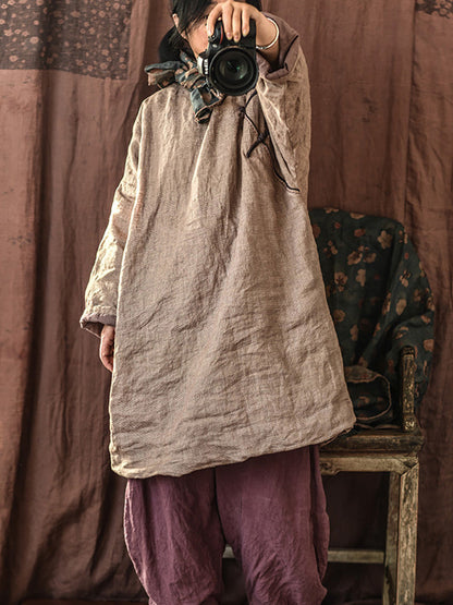 Autumn Pure Color Buckle 100%linen Coat Ah1084