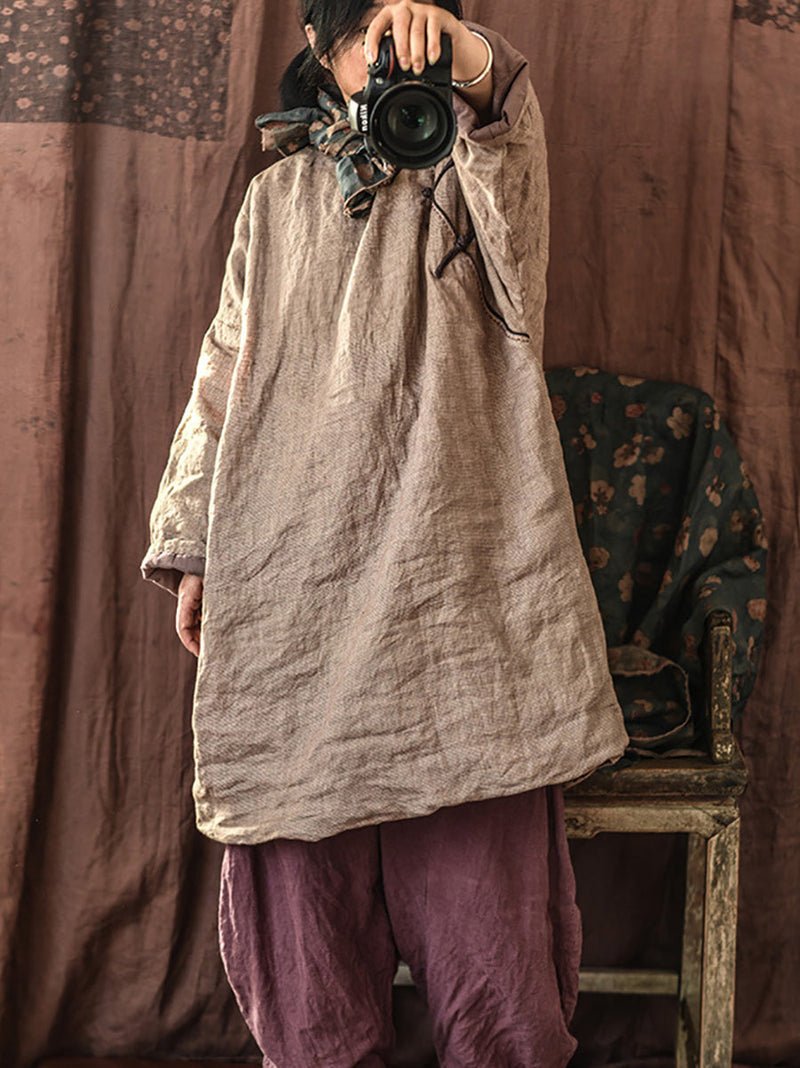 Autumn Pure Color Buckle 100%linen Coat Ah1084