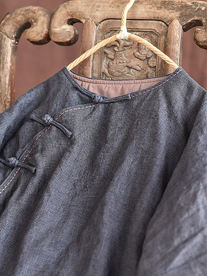 Autumn Pure Color Buckle 100%linen Coat Ah1084