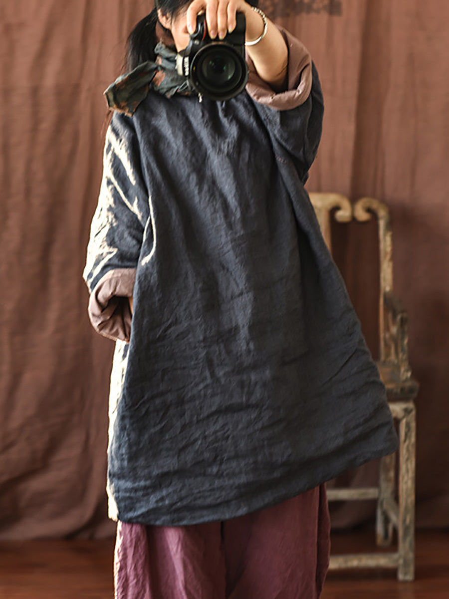Autumn Pure Color Buckle 100%linen Coat Ah1084