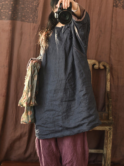 Autumn Pure Color Buckle 100%linen Coat Ah1084