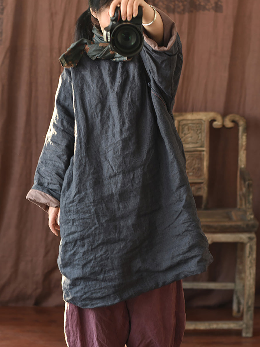 Autumn Pure Color Buckle 100%linen Coat Ah1084