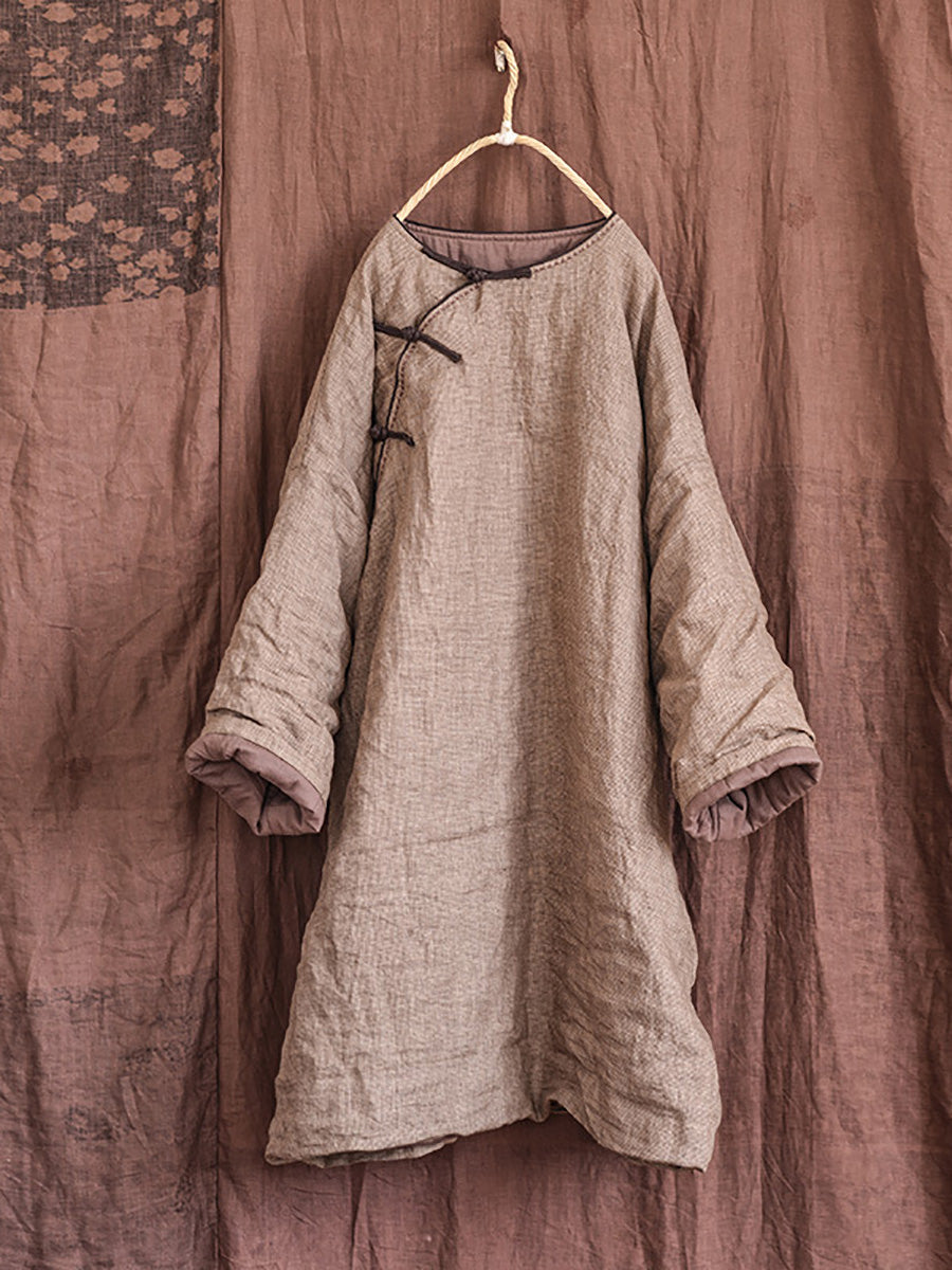 Autumn Pure Color Buckle 100%linen Coat Ah1084
