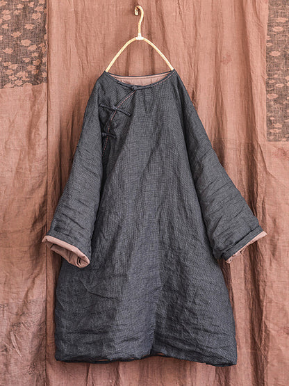 Autumn Pure Color Buckle 100%linen Coat Ah1084