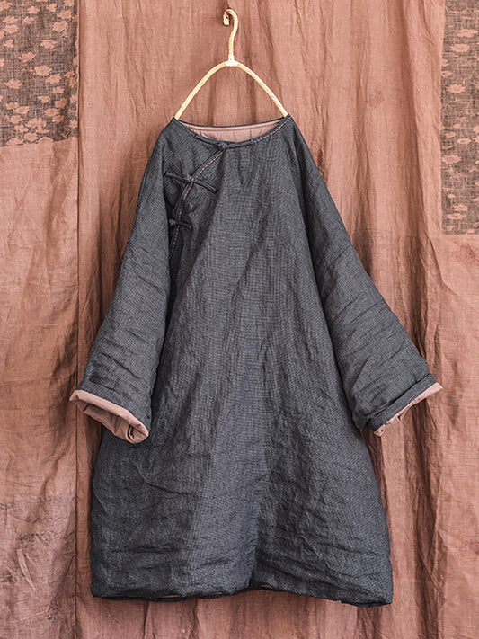 Autumn Pure Color Buckle 100%linen Coat Ah1084