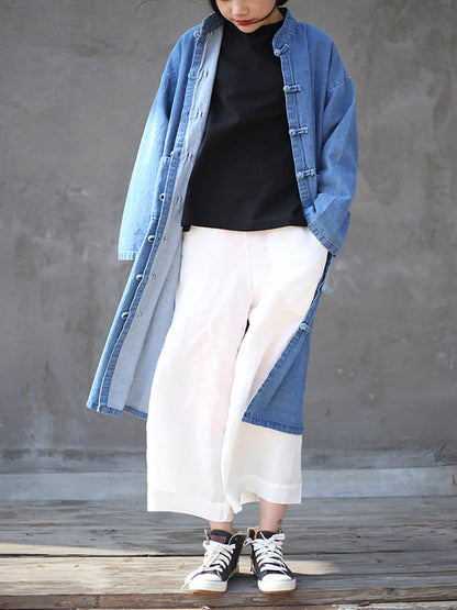 Autumn Pocket Denim Robe Coat Ak1032