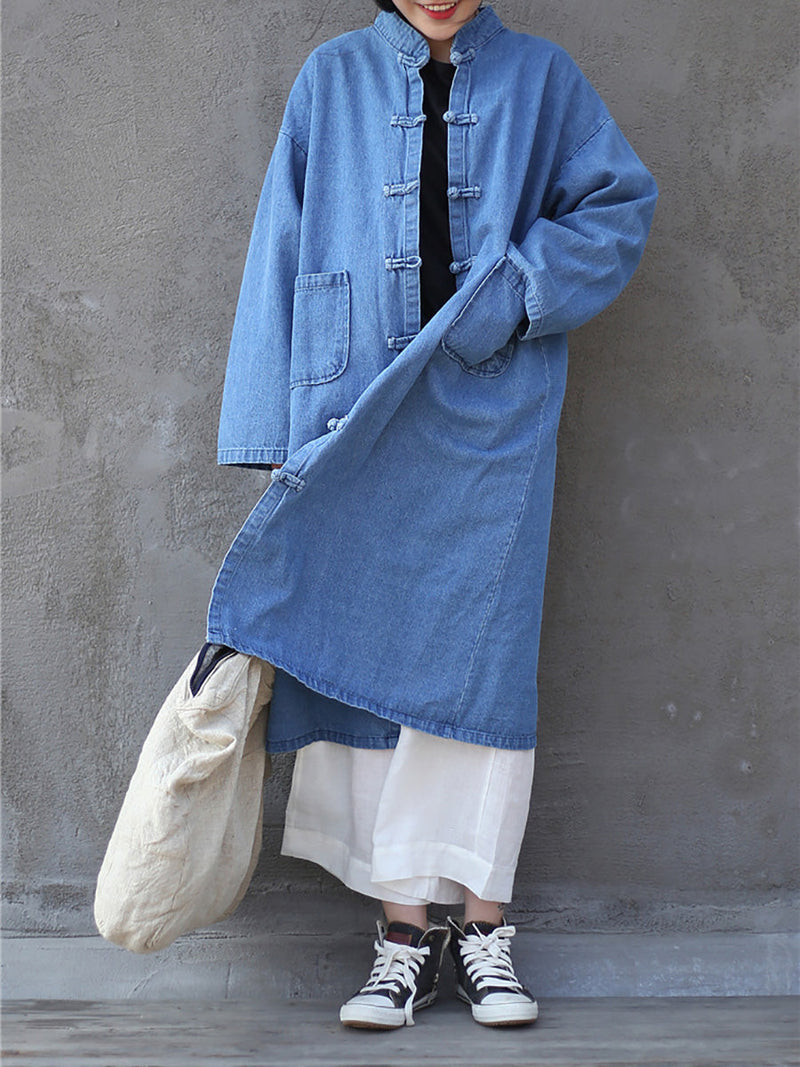 Autumn Pocket Denim Robe Coat Ak1032