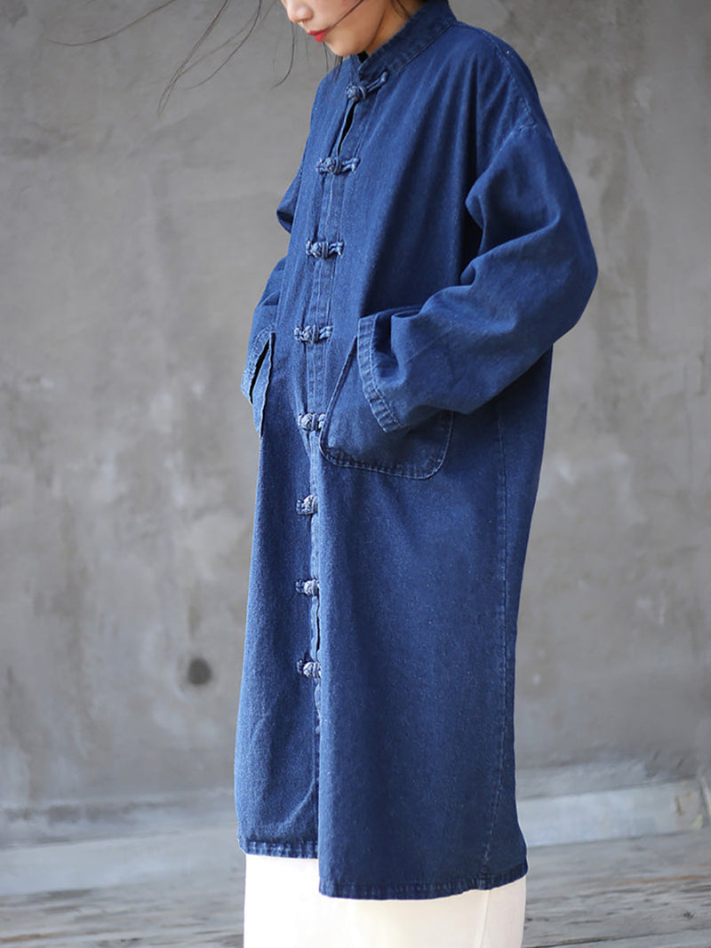 Autumn Pocket Denim Robe Coat Ak1032