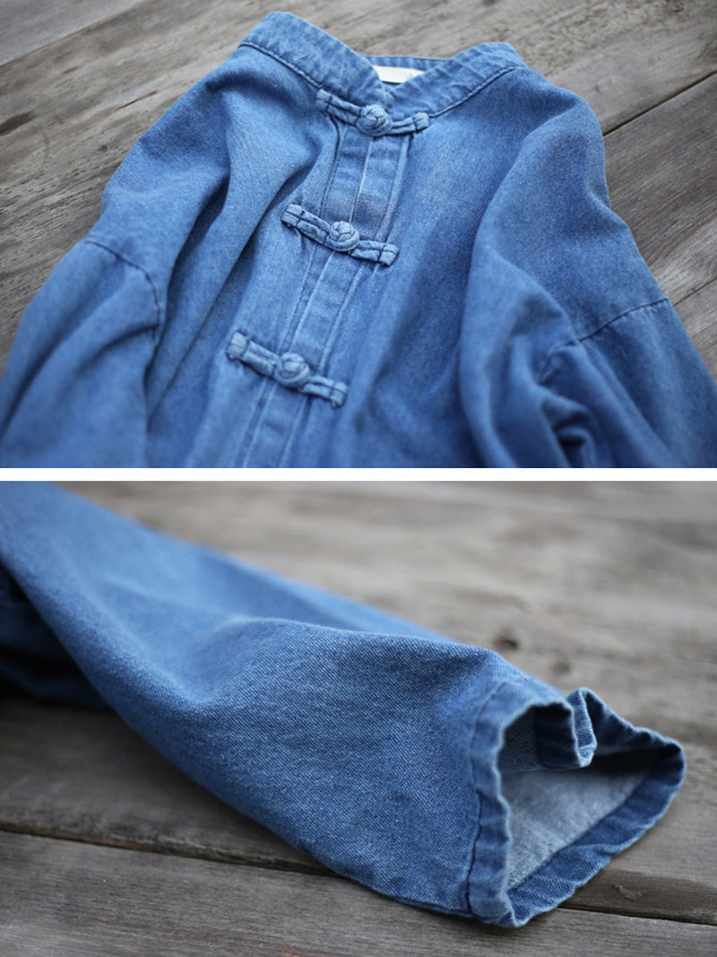 Autumn Pocket Denim Robe Coat Ak1032