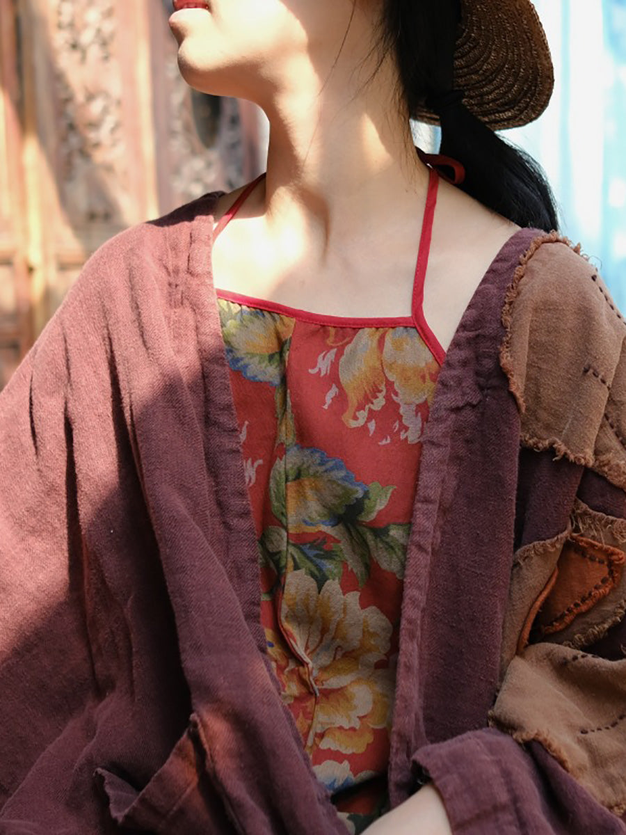 Autumn Flower Patch Spliced Coat Ak1034