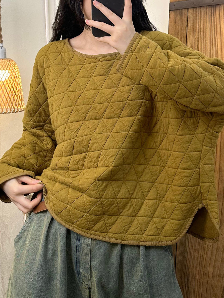 Artsy Autumn Rhomboids Stitching Padded Sweatshirt Ak1031